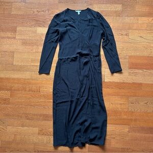 H&M Long Sleeve Black Midi Dress With Slit